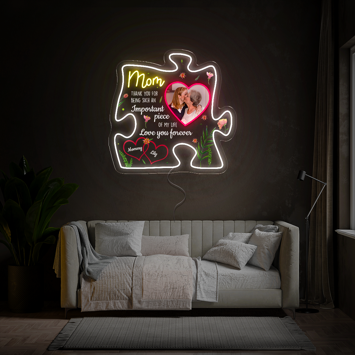 Personalized Photo Mother's Day Puzzle Neon Sign