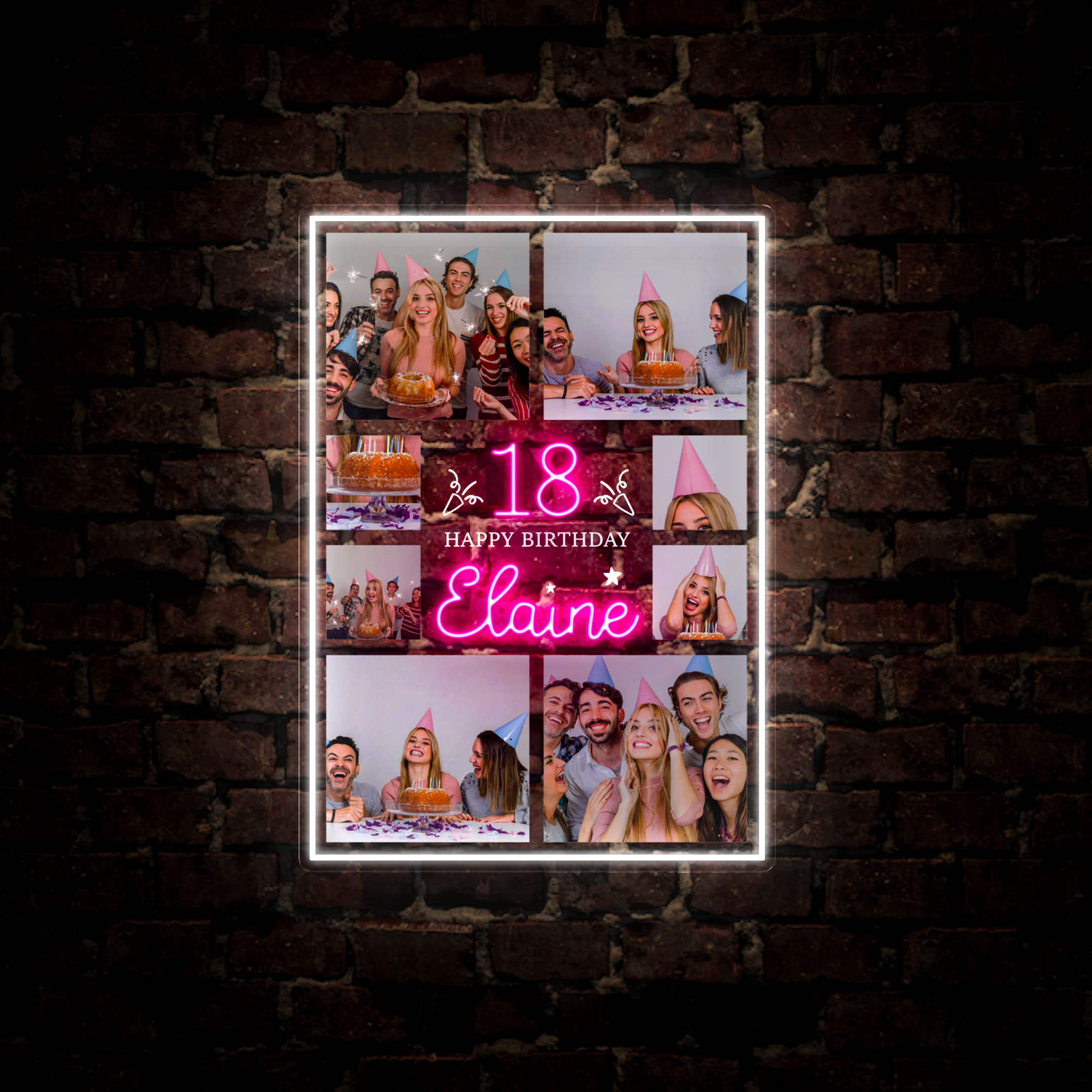Personalized 18th Birthday Photo Collage Neon Sign
