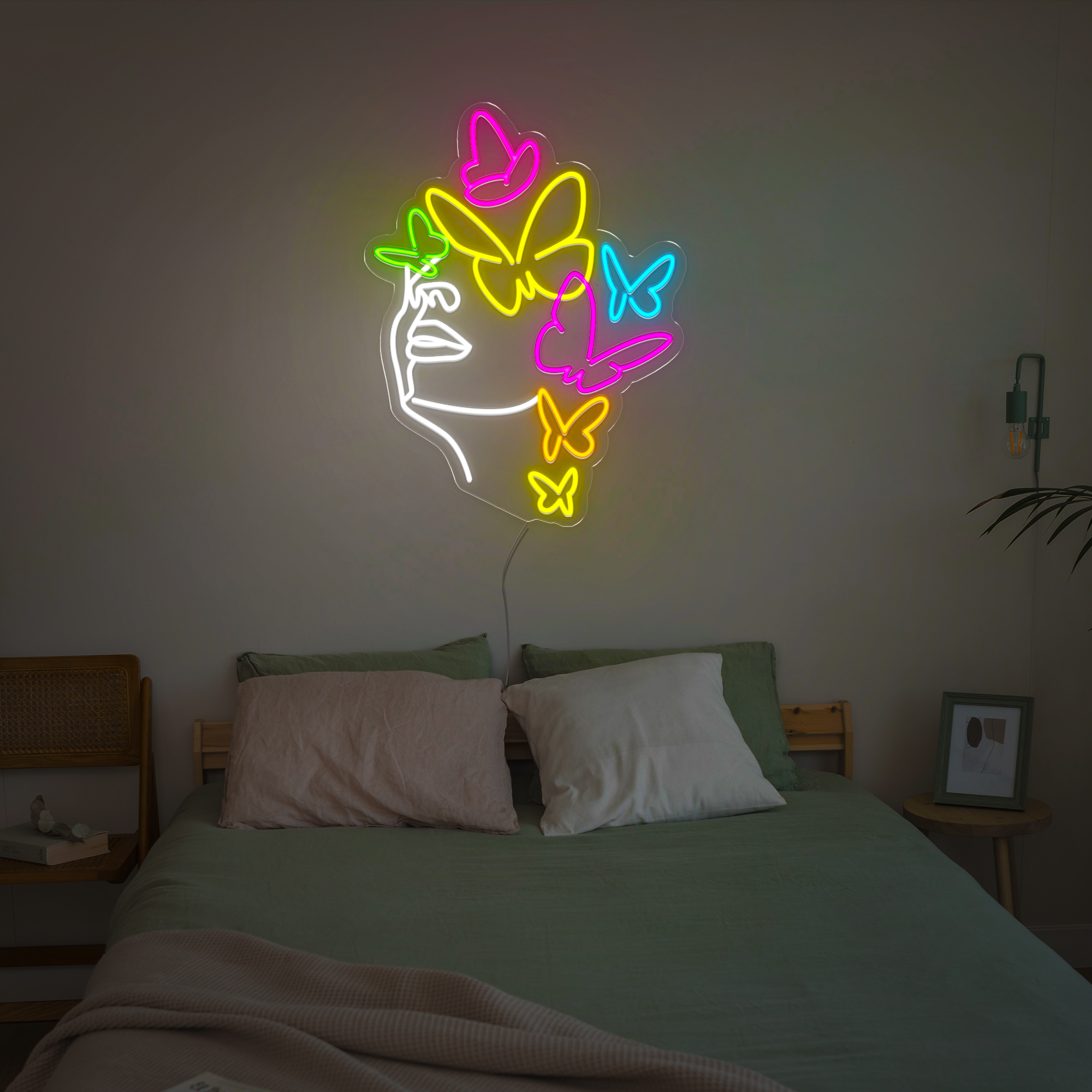Woman Face With Butterfly Led Neon Sign