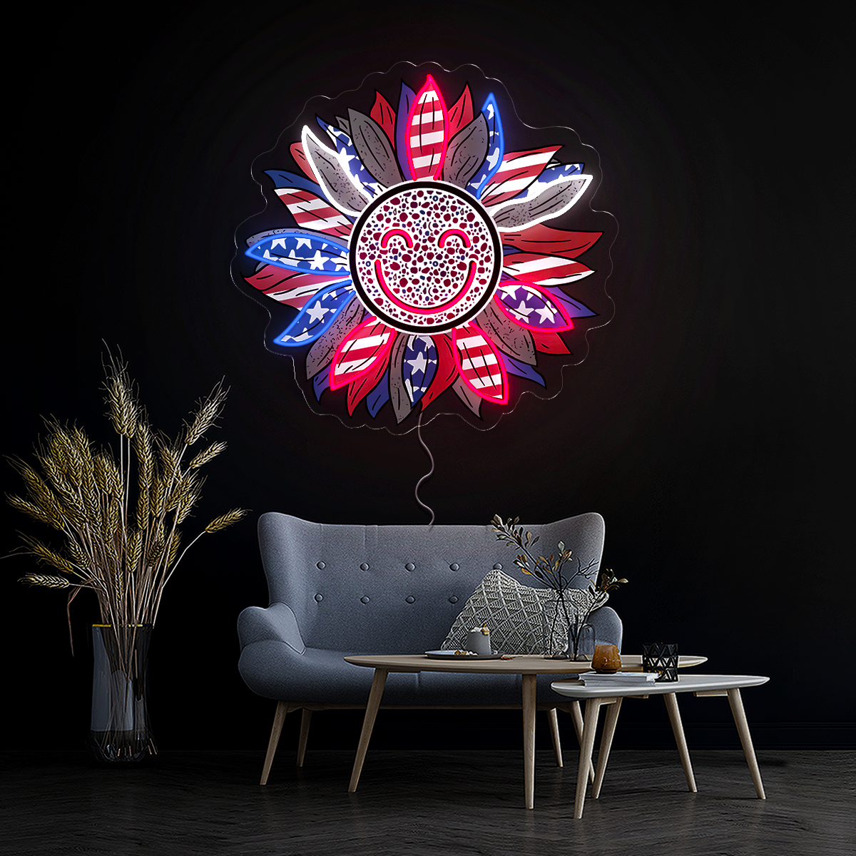 Sunflower Smiley Face 4th of July Artwork Neon Sign