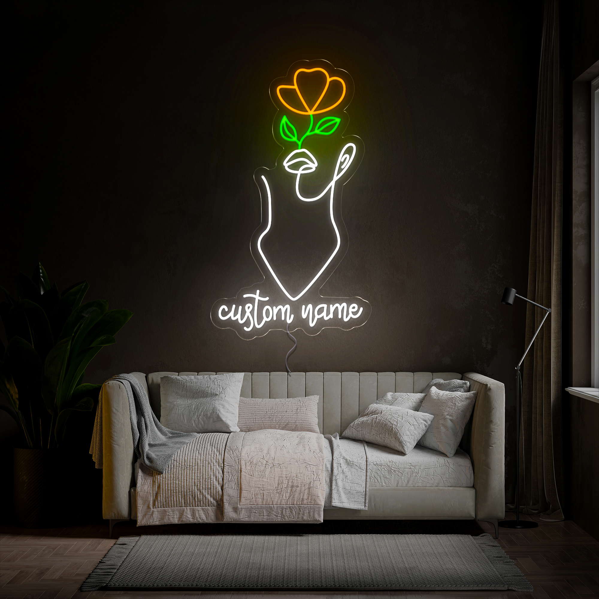 Peaceful Floral Woman Neon Sign