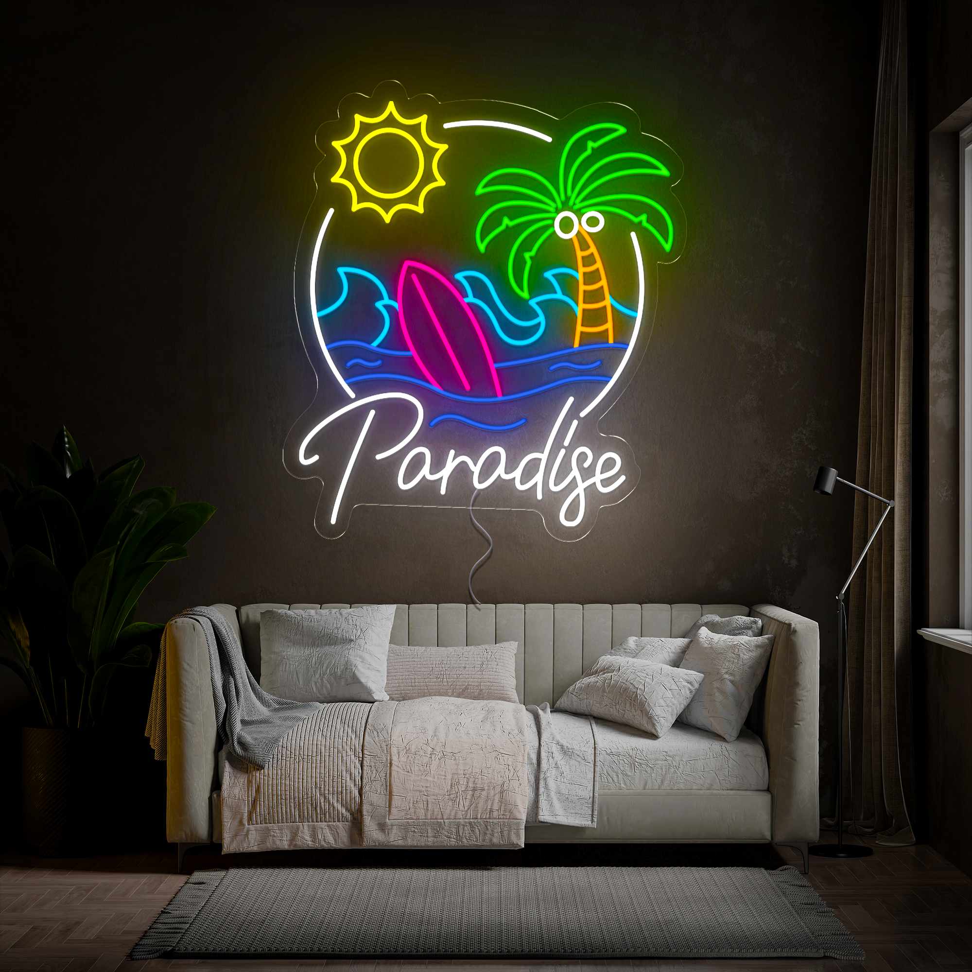 Palm Tree Sunset Tropical Paradise Neon Sign