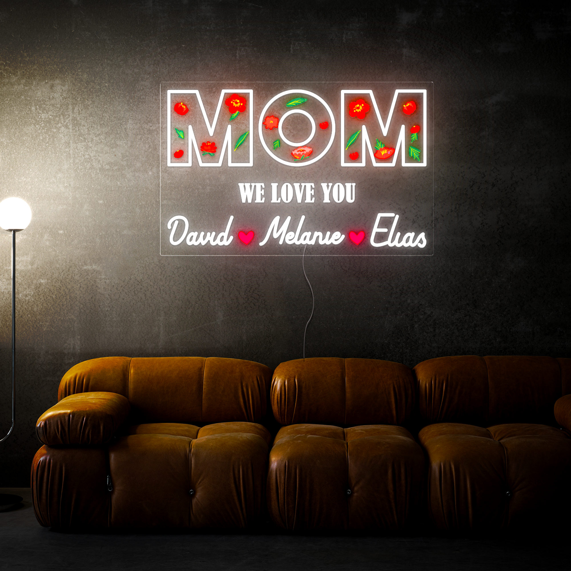 Personalized Flower Printed We Love Mom Neon Sign