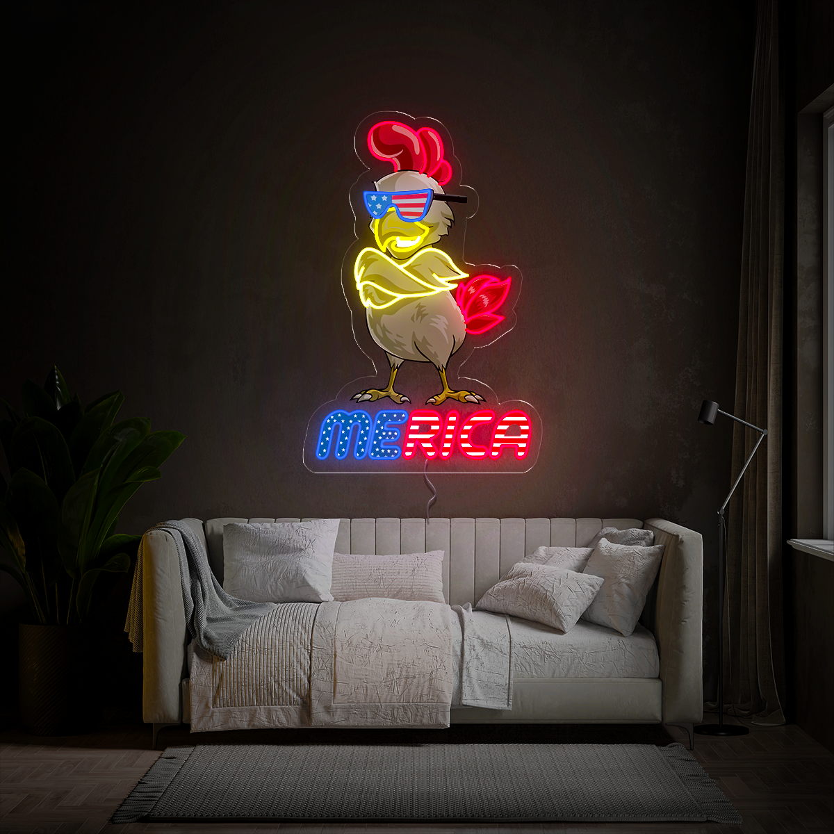 Funny Merica Chicken 4th of July Artwork Neon Sign