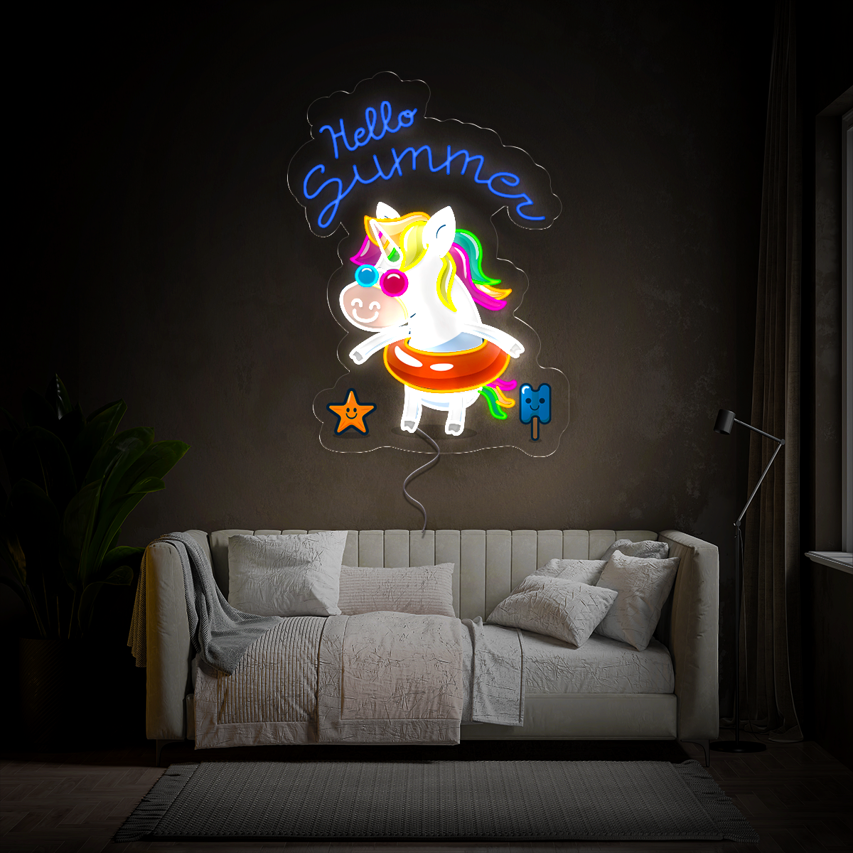 Cute Unicorn With Float Artwork Neon Sign