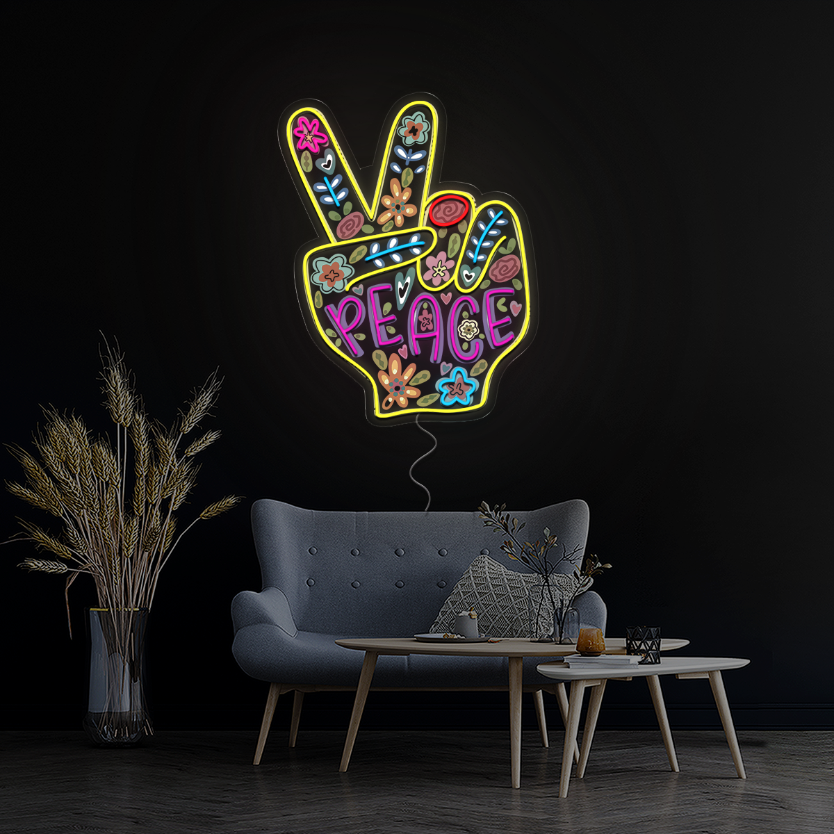 Peace Hand Artwork Neon Sign