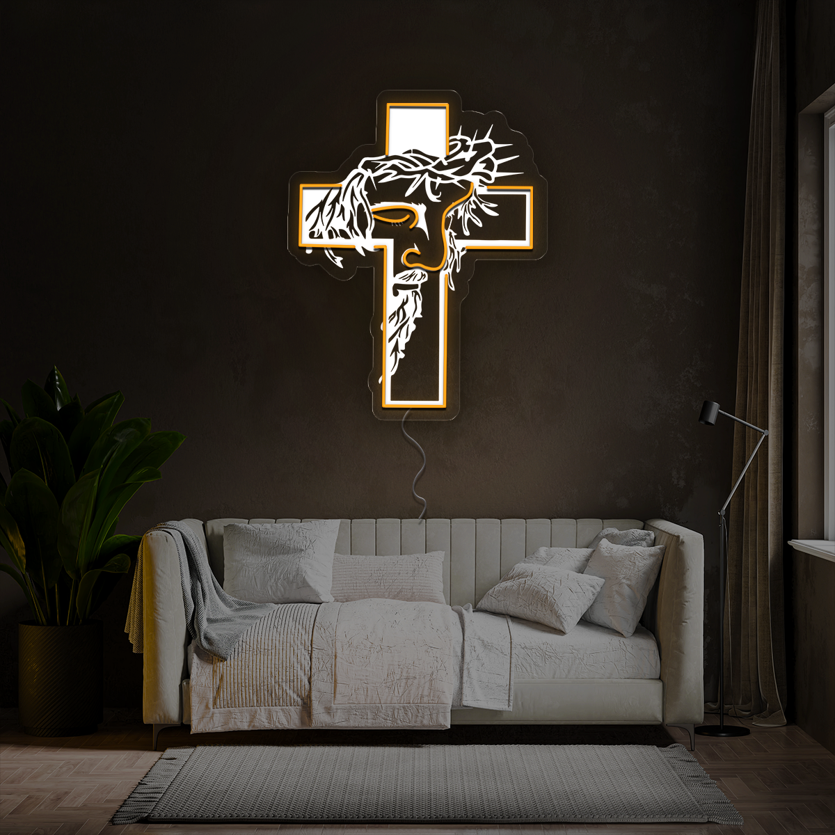 Holly Cross Jesus Artwork Neon Sign