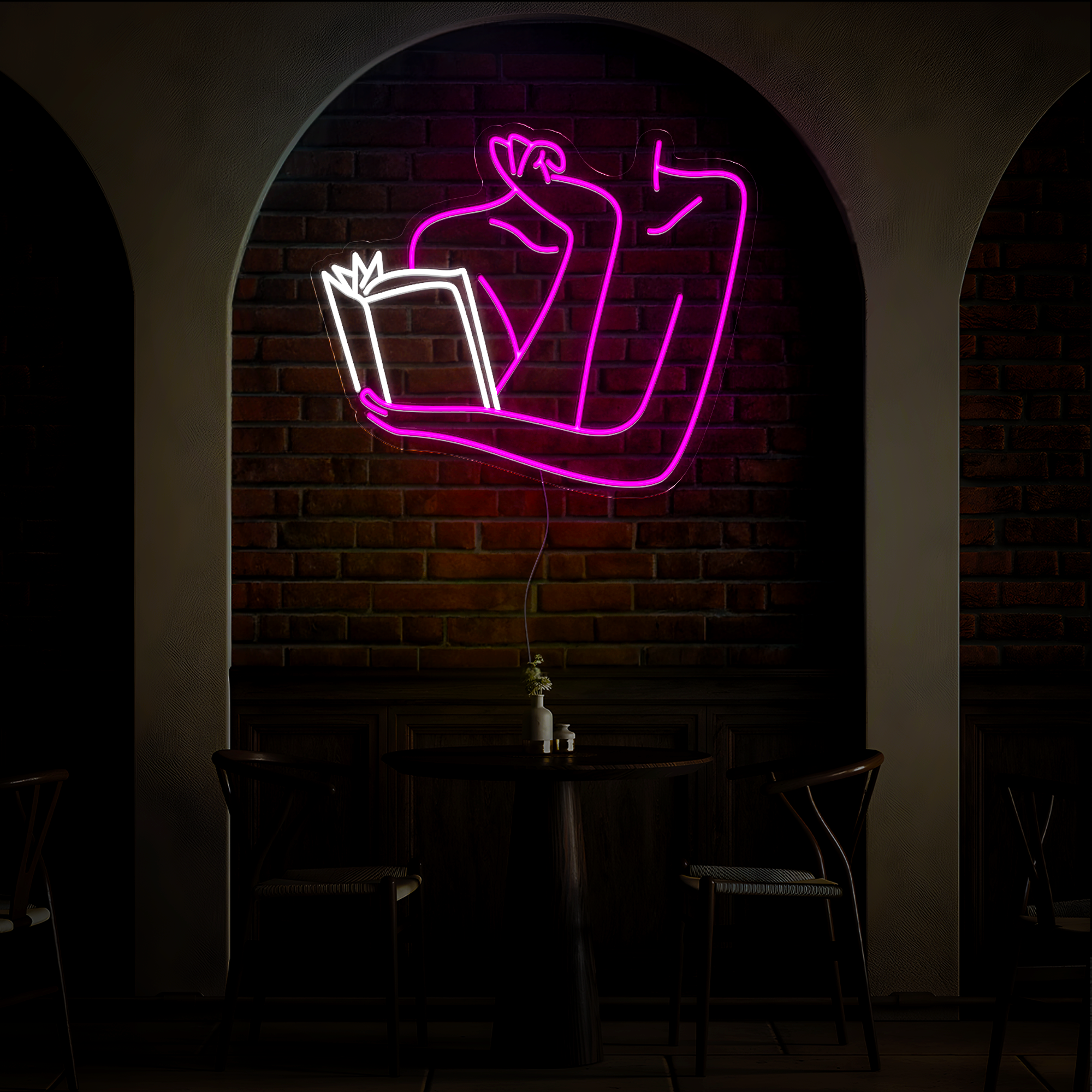 Woman Reads Book Neon Sign