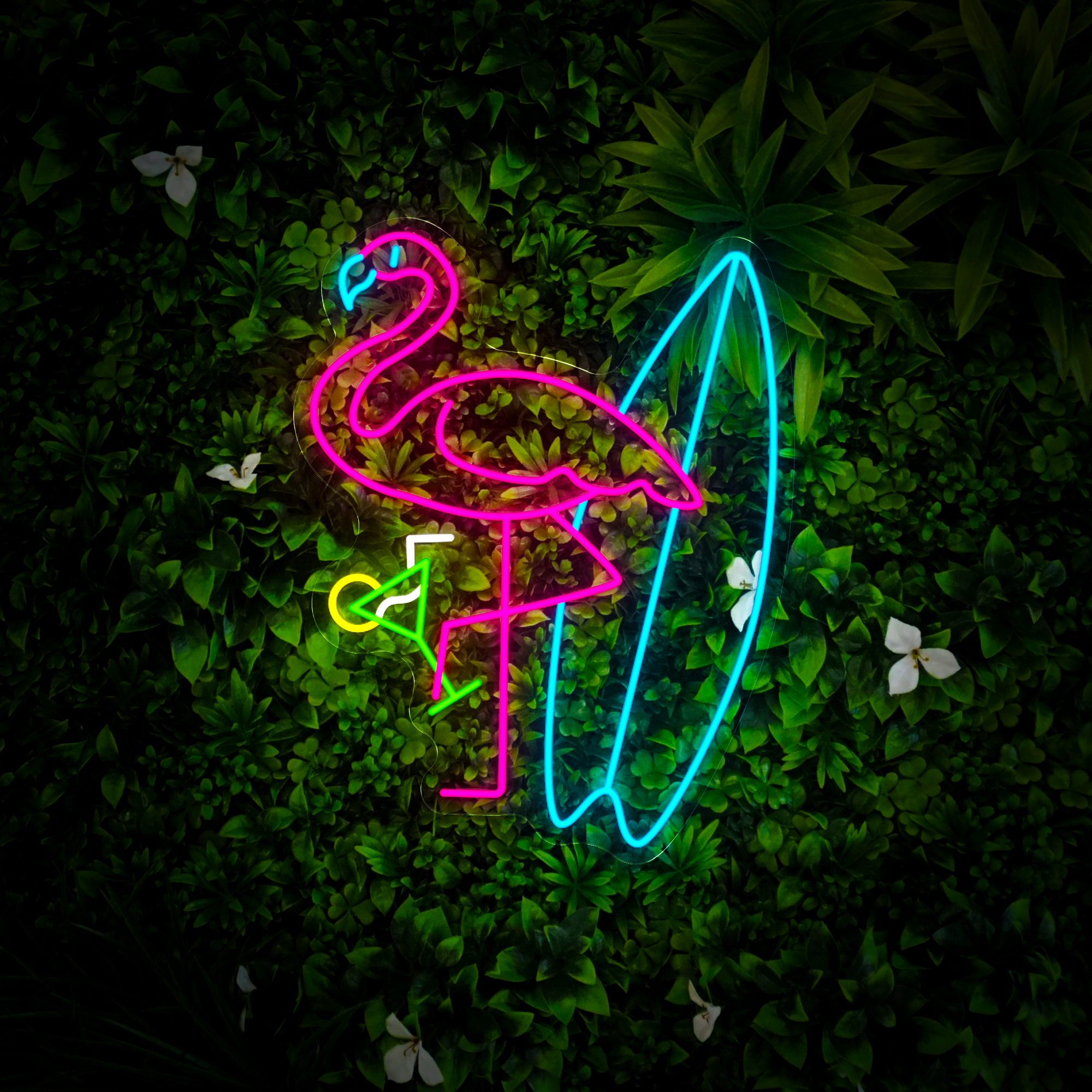 Flamingo Surfboard Neon Sign