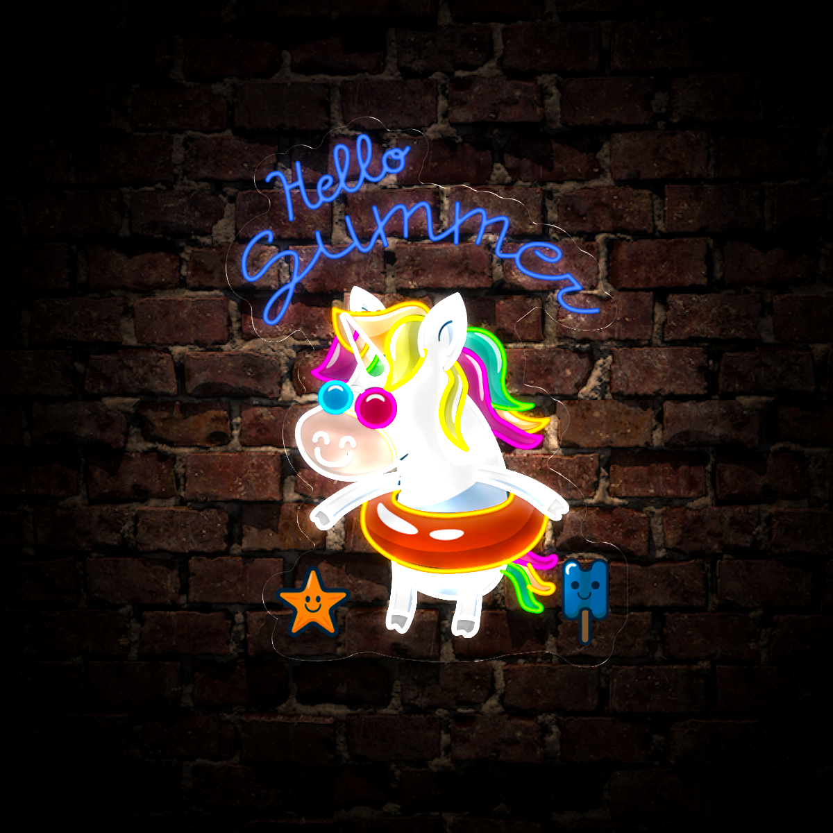 Cute Unicorn With Float Artwork Neon Sign