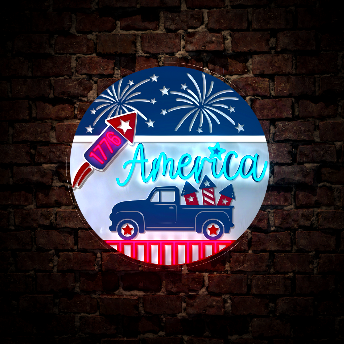 America 4th Of July Artwork Neon Sign