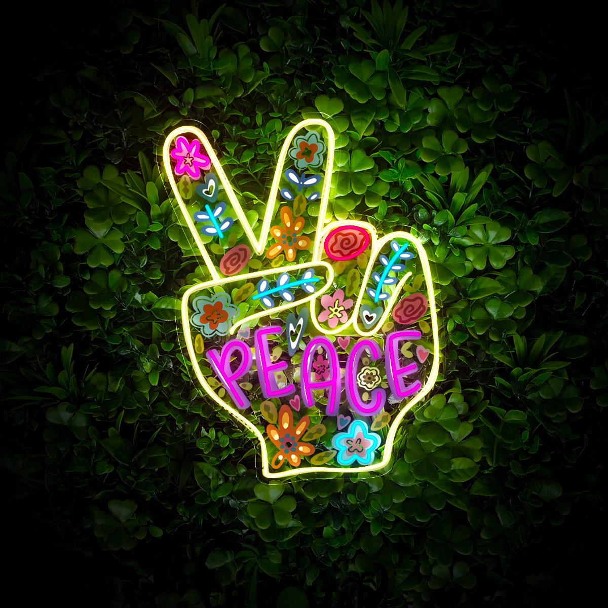 Peace Hand Artwork Neon Sign