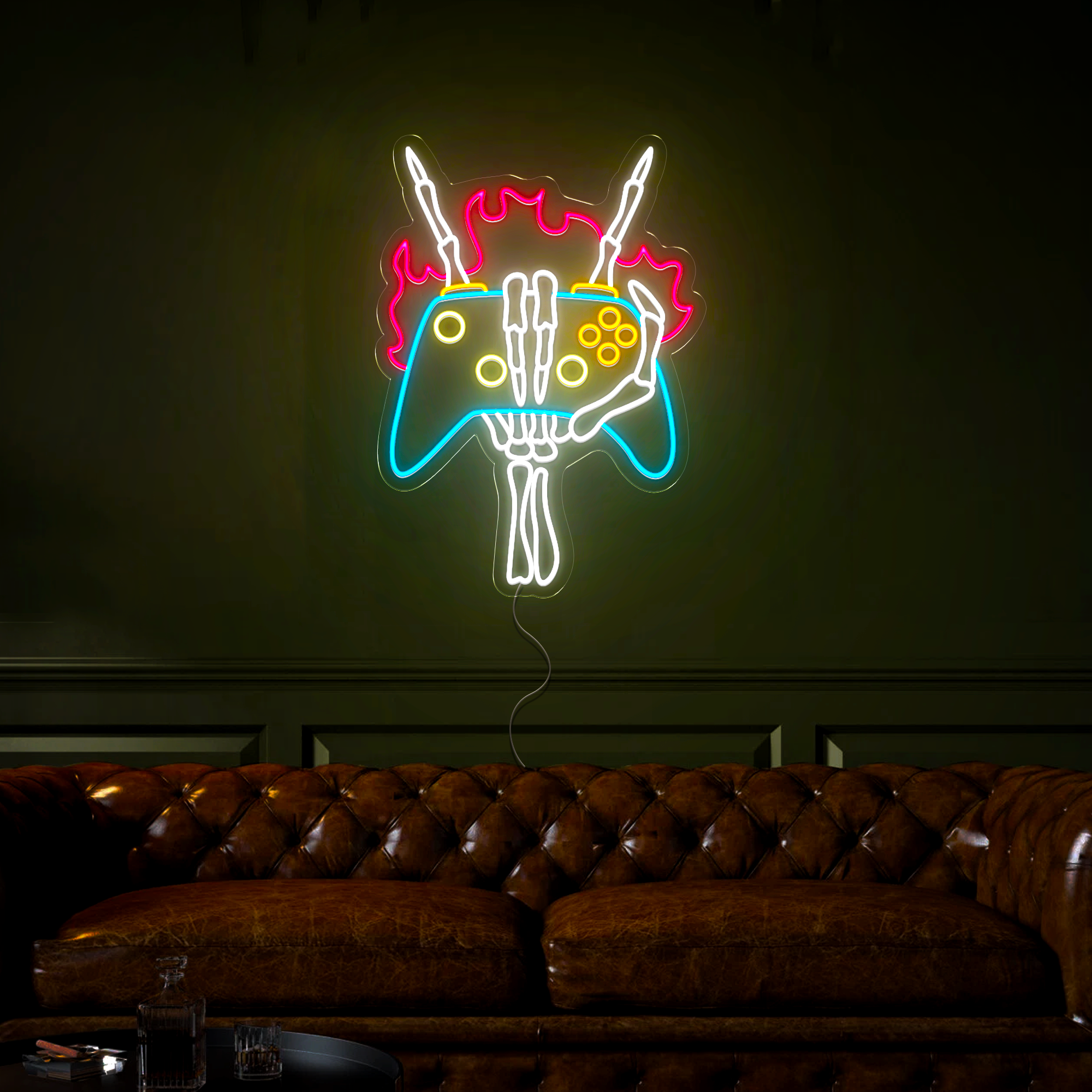 Skull Hand Gamers Neon Sign