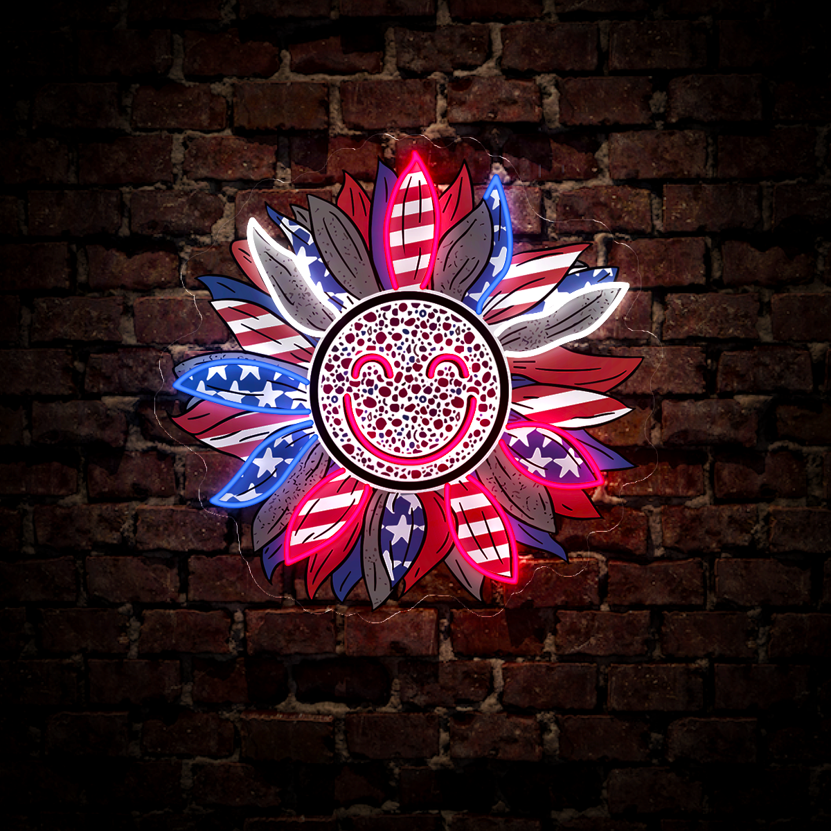 Sunflower Smiley Face 4th of July Artwork Neon Sign