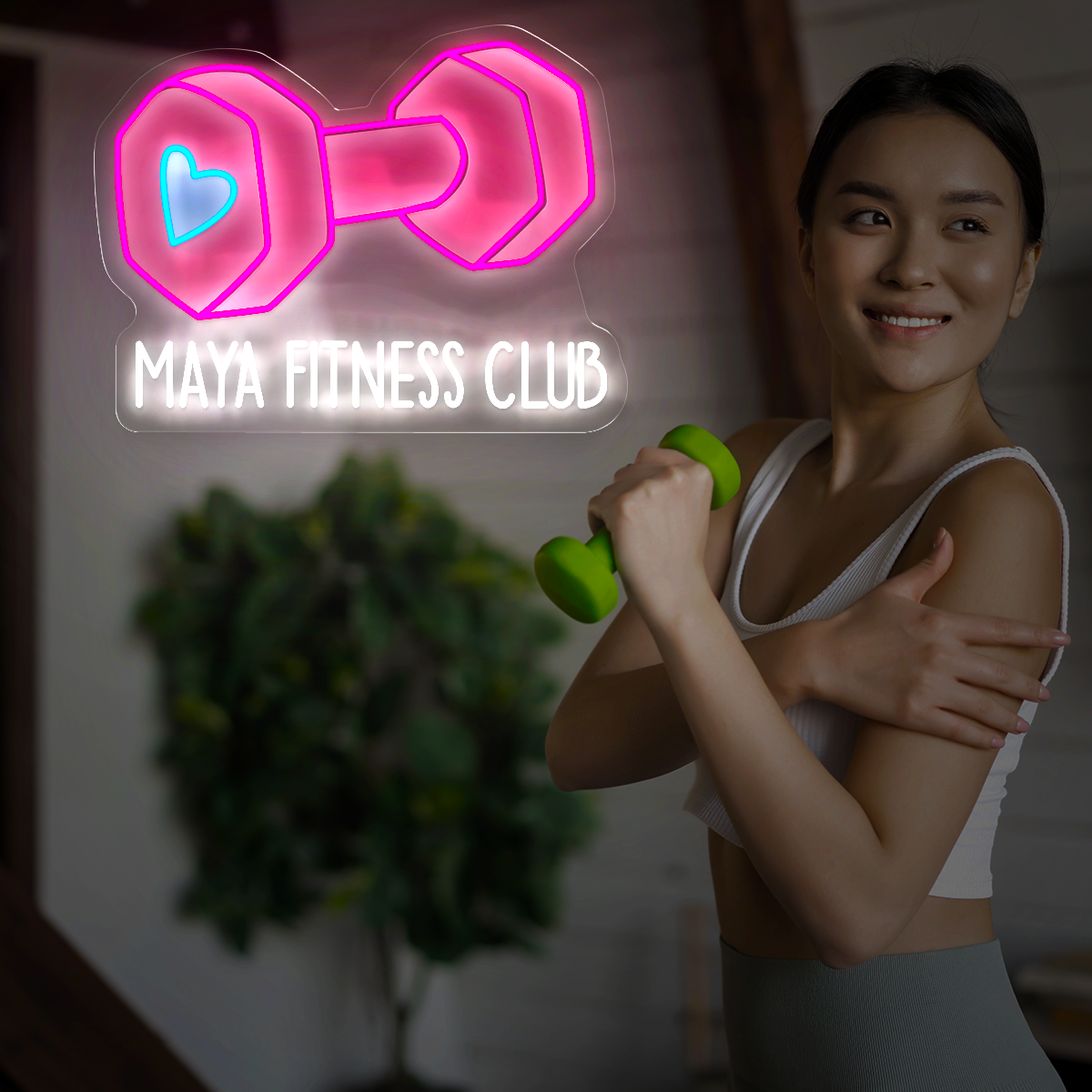 Personalized Pink Dumbbell Artwork Neon Sign