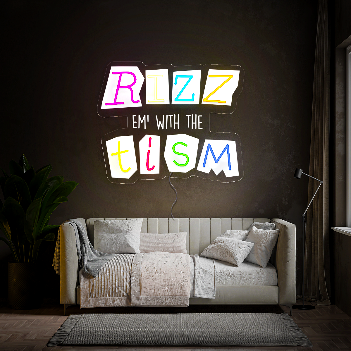 Rizz Em With The Tism Artwork Neon Sign