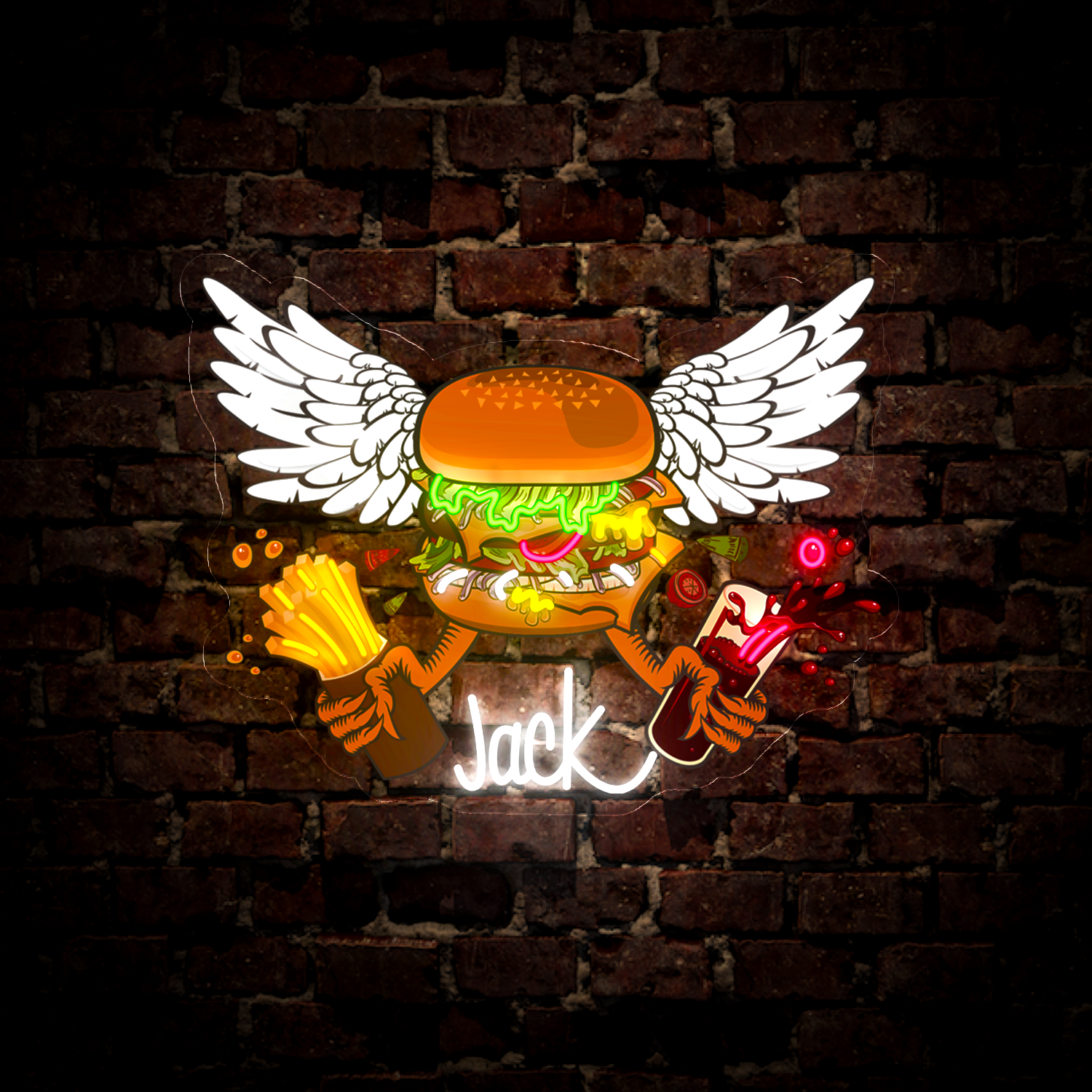 Personalized Burger Wings Name Artwork Neon Sign