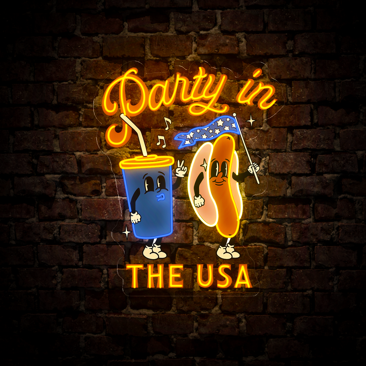 4th of July Party In The USA Artwork Neon Sign