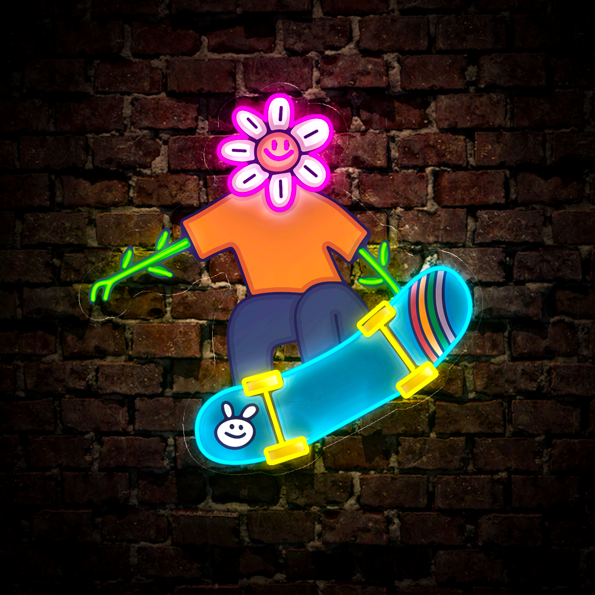 Sunflower Skateboard Artwork Neon Sign
