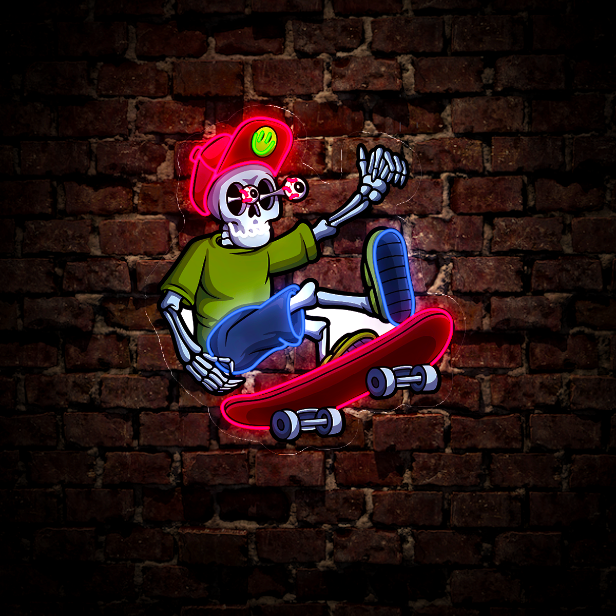 Streetwear Skull Skateboard Artwork Neon Sign