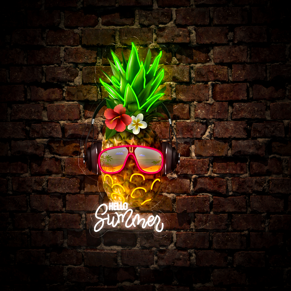 Pineapple Hello Summer Artwork Neon Sign