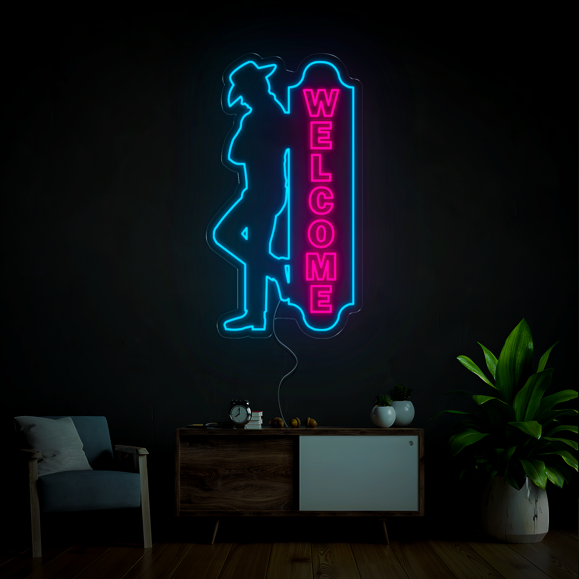 Cowboy Welcome Board Neon Sign