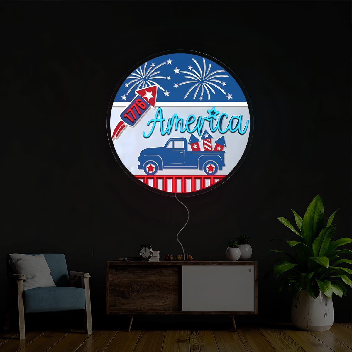 America 4th Of July Artwork Neon Sign