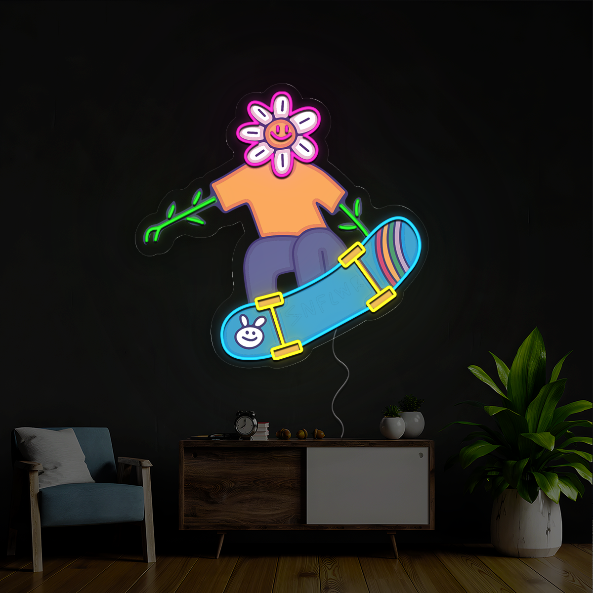 Sunflower Skateboard Artwork Neon Sign