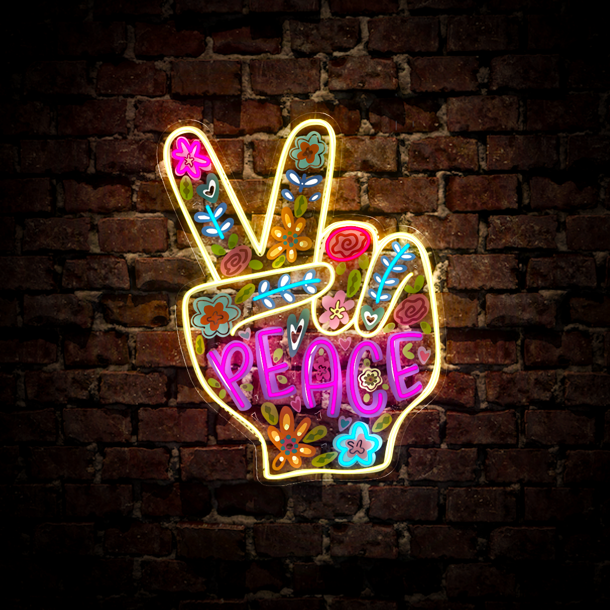 Peace Hand Artwork Neon Sign