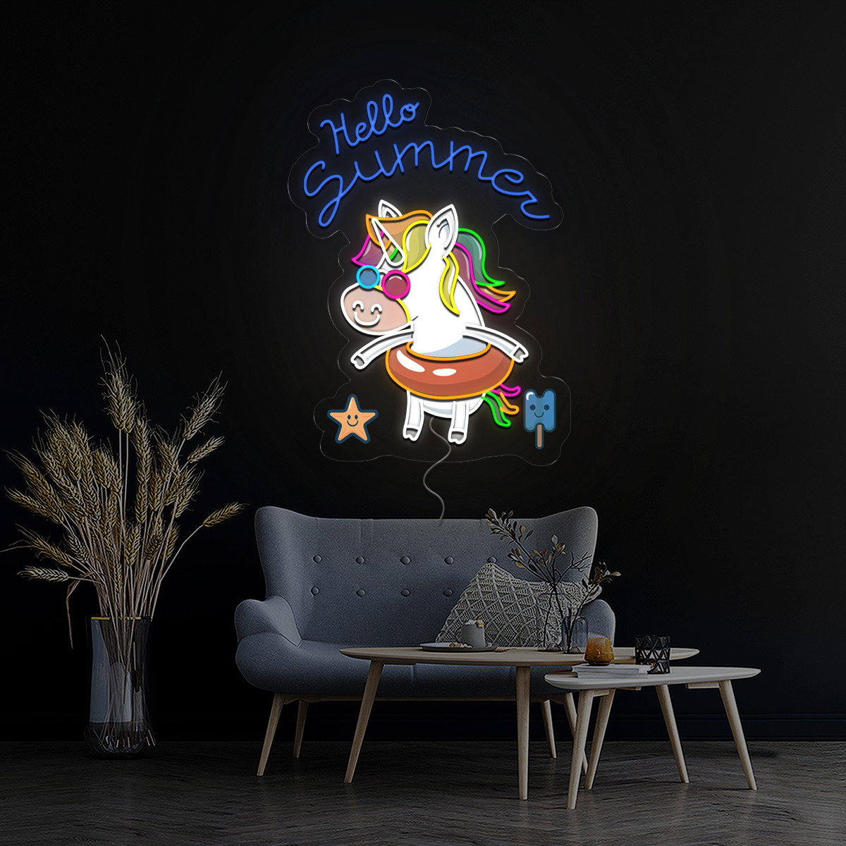 Cute Unicorn With Float Artwork Neon Sign