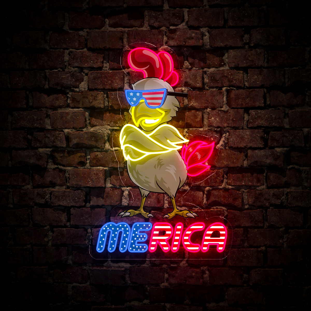 Funny Merica Chicken 4th of July Artwork Neon Sign