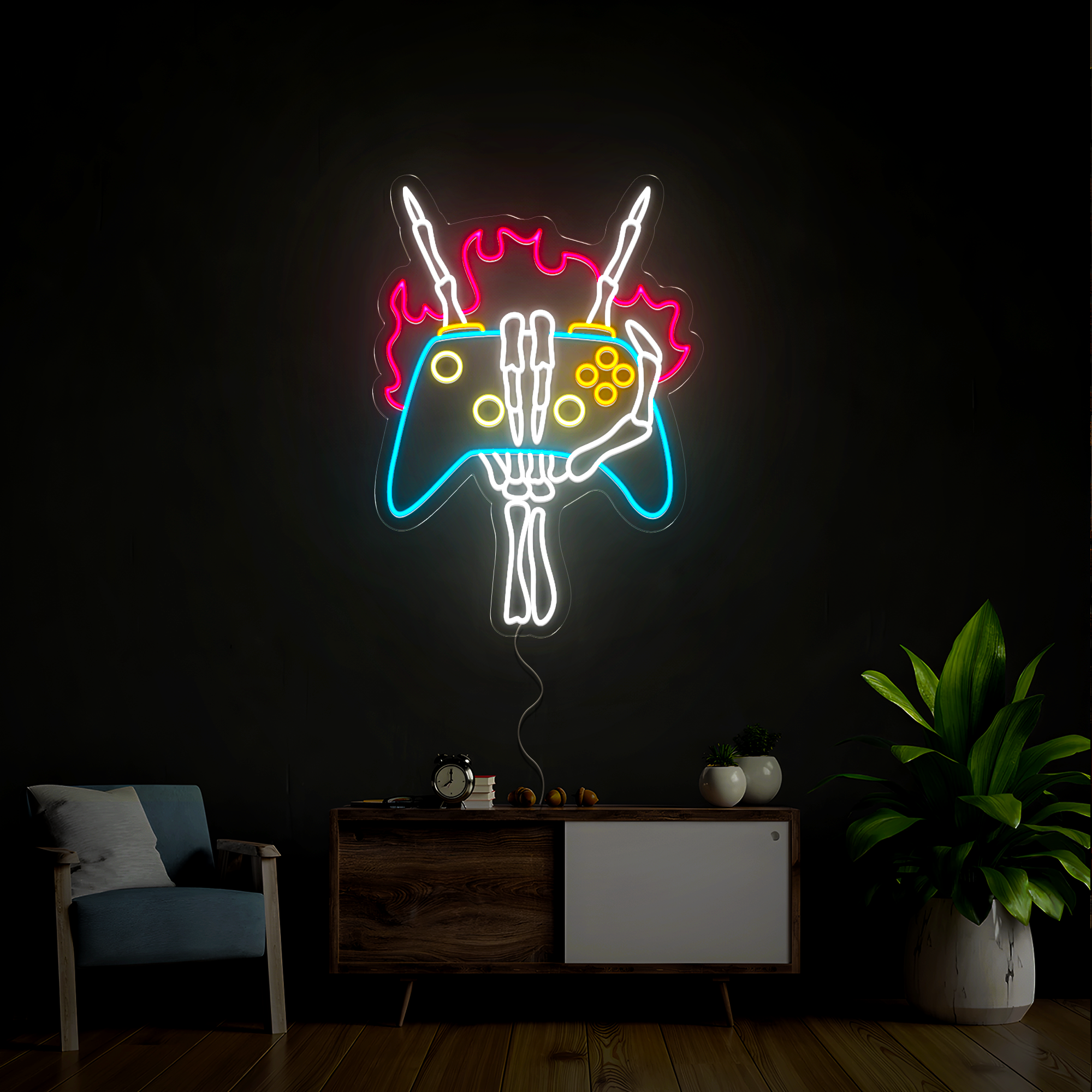 Skull Hand Gamers Neon Sign