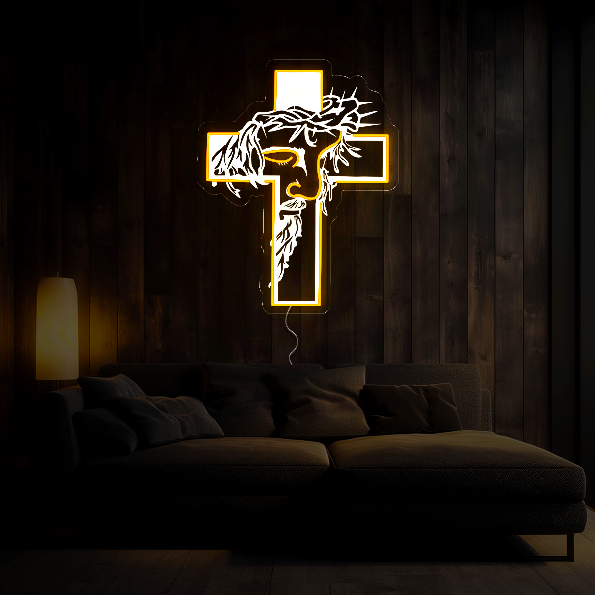 Holly Cross Jesus Artwork Neon Sign