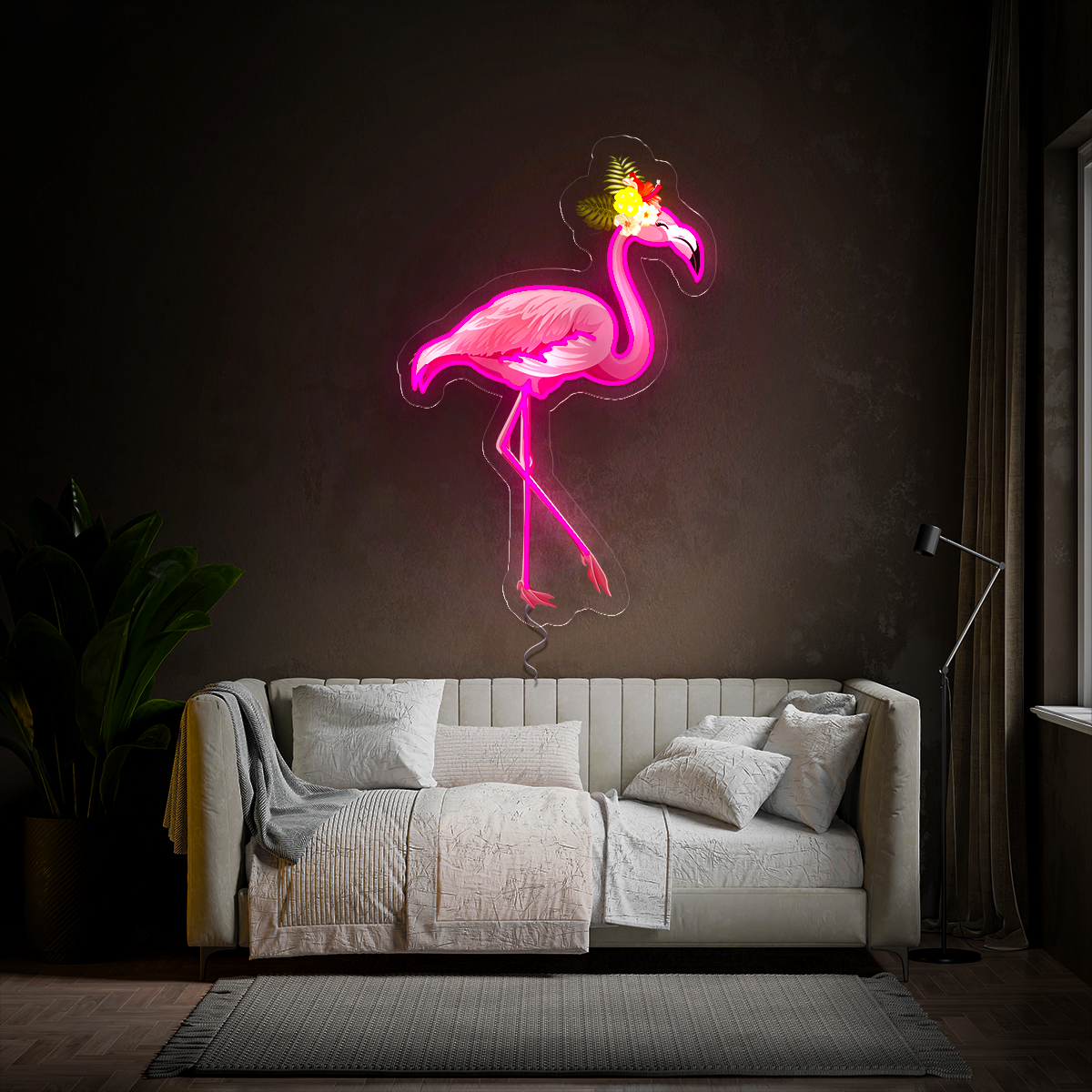 Cute Flamingo Artwork Neon Sign