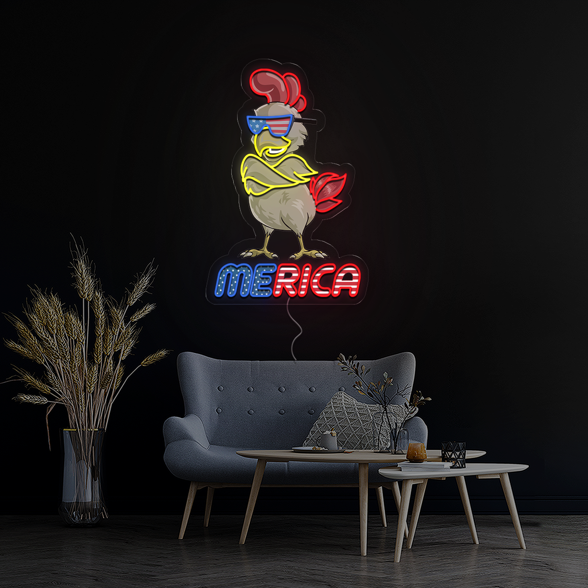 Funny Merica Chicken 4th of July Artwork Neon Sign