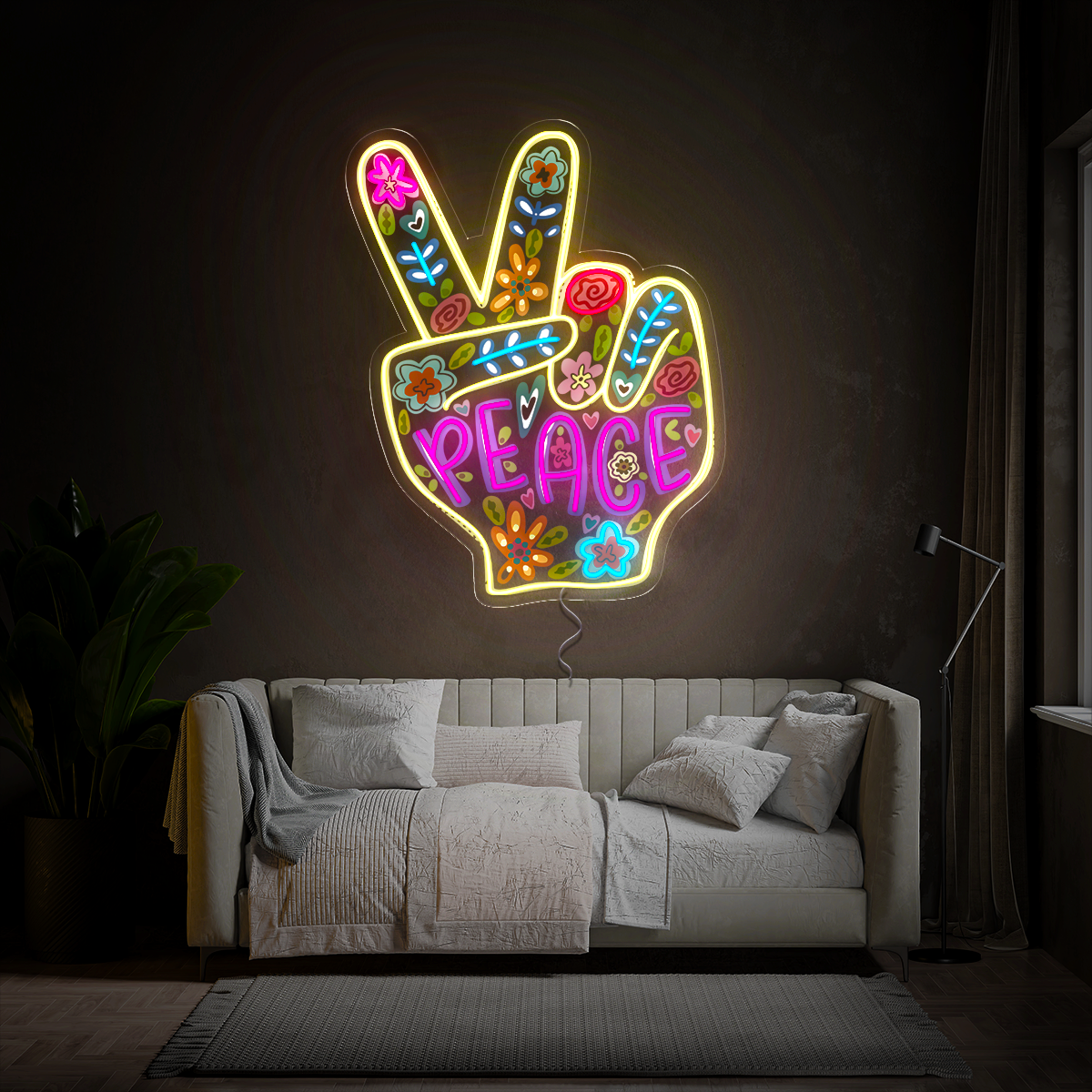 Peace Hand Artwork Neon Sign