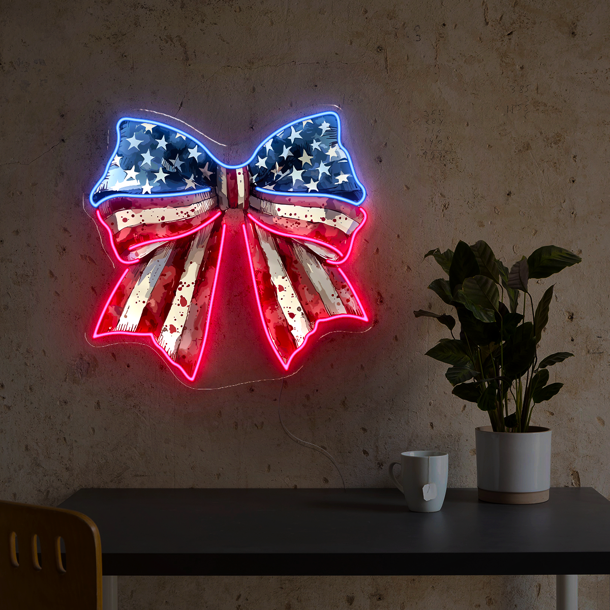 Patriotic Bow 4th of July Artwork Neon Sign