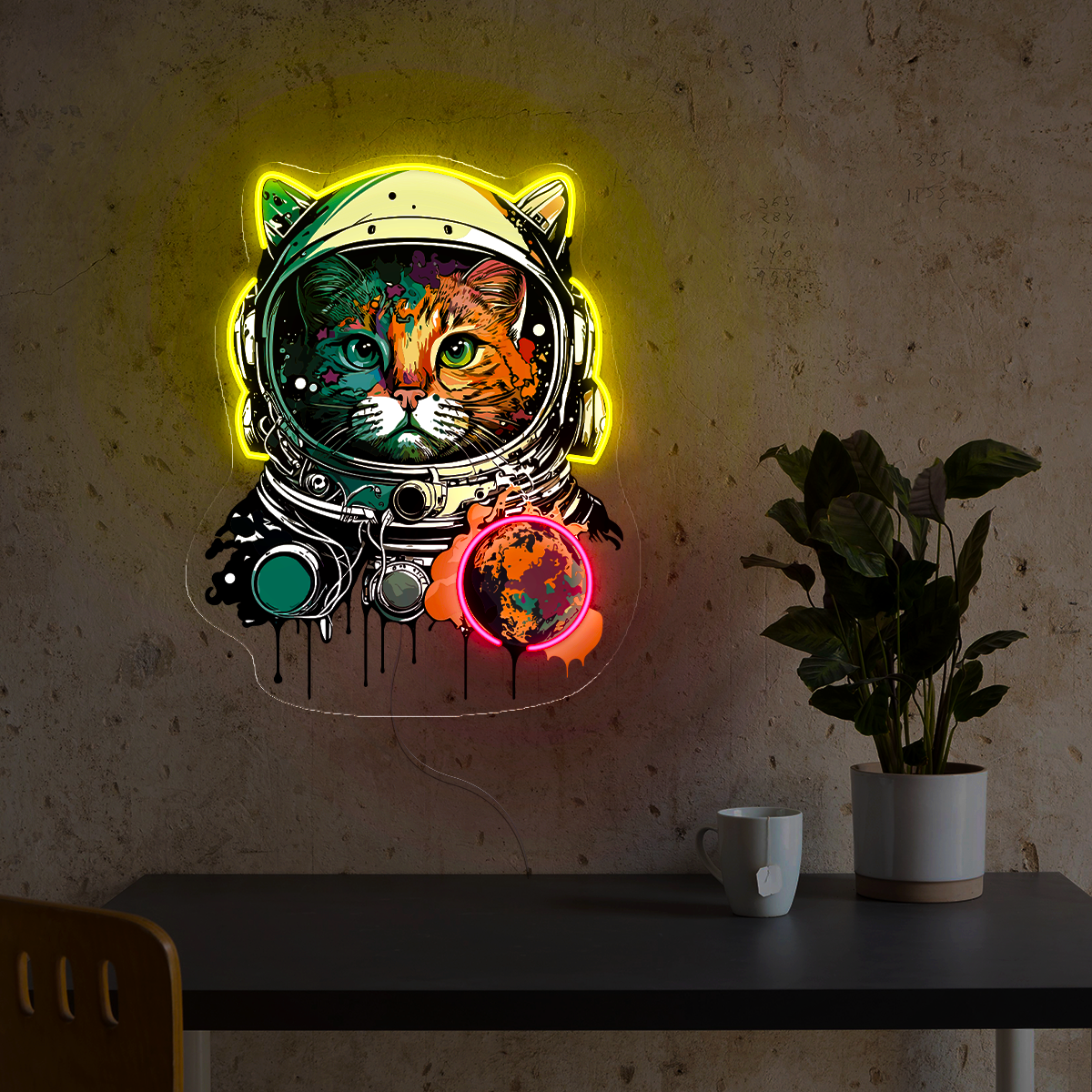 Cat Astronaut Artwork Neon Sign
