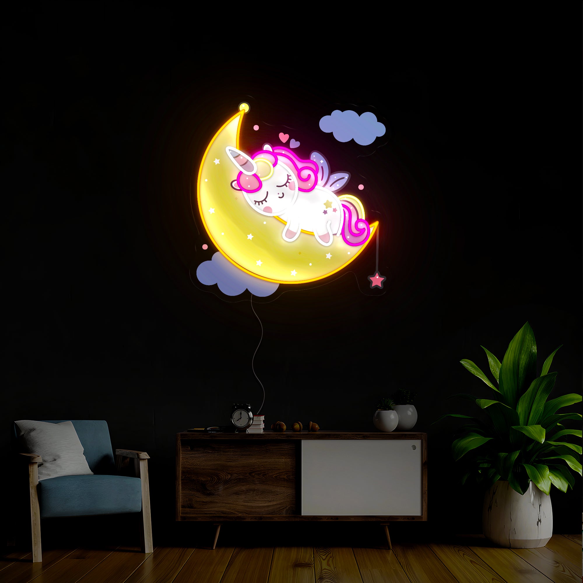 Sleepy Unicorn Artwork Neon Sign