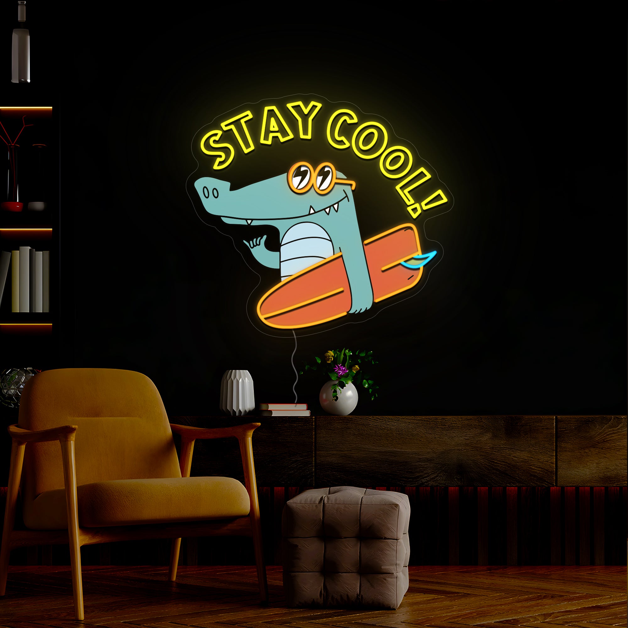 Stay Cool Crocodile Artwork Neon Sign