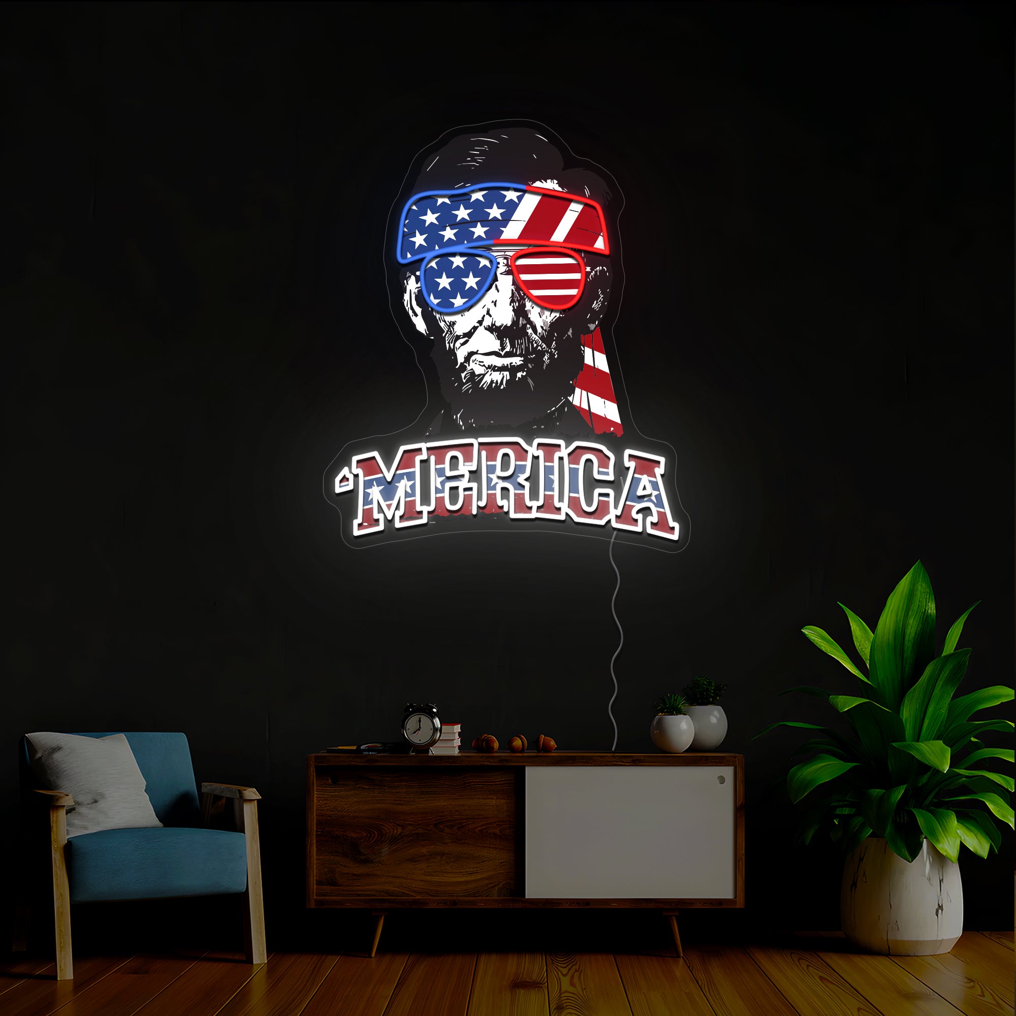 Lincoln Merica 4th Of July Artwork Neon Sign