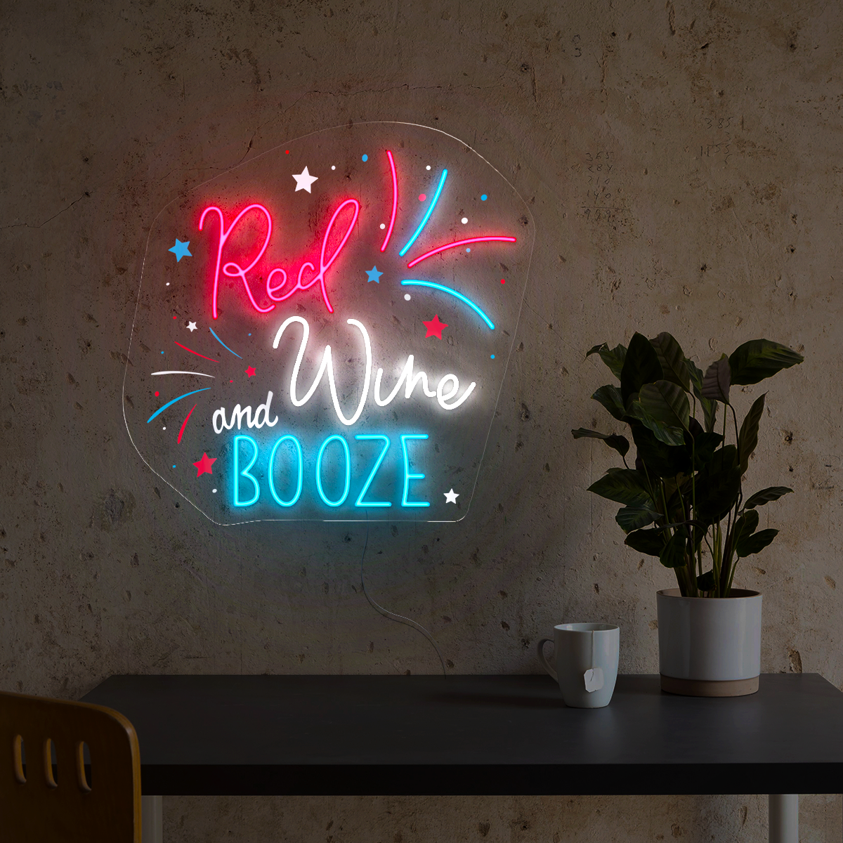 Funny Red Wine And Booze Neon Sign