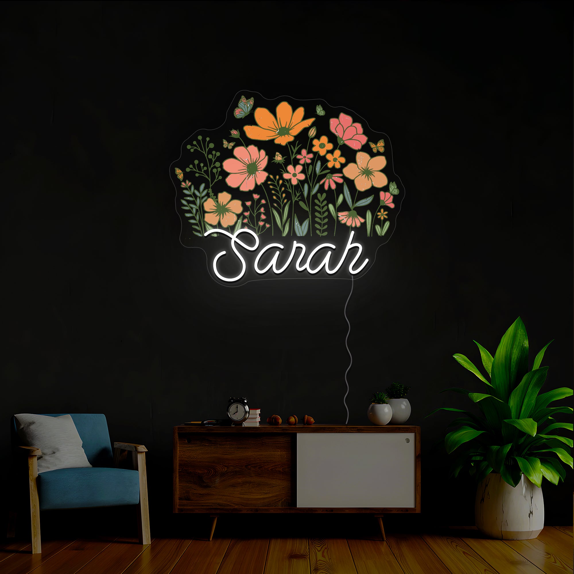 Personalized Name Flower Decor Artwork Neon Sign