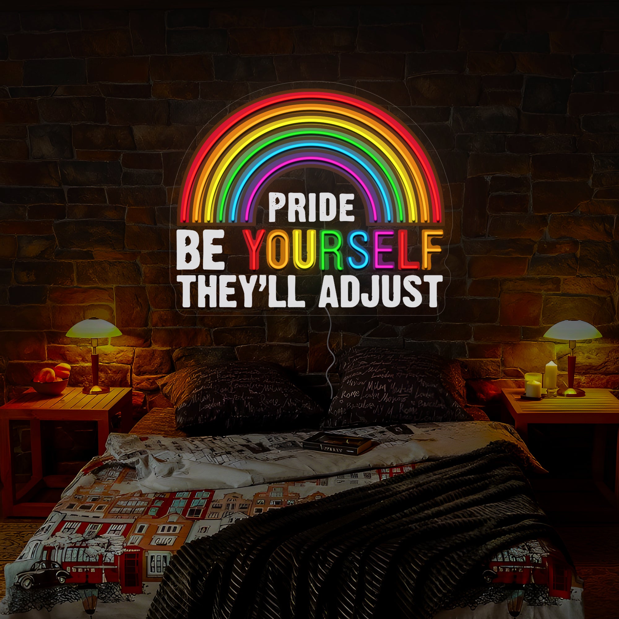 Rainbow Pride Be Yourself They'll Adjust Artwork Neon Sign
