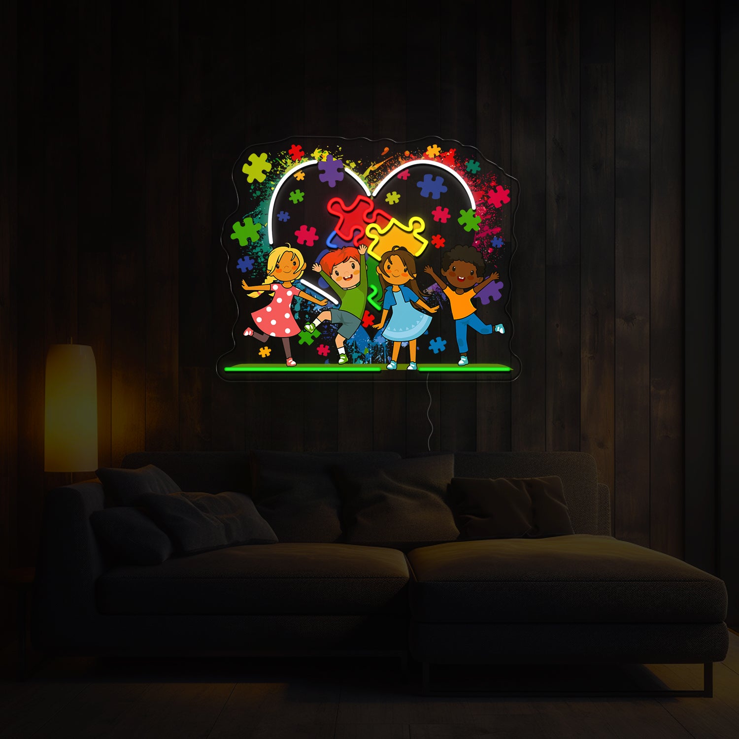 Puzzle Heart Autism Awareness Artwork Neon Sign