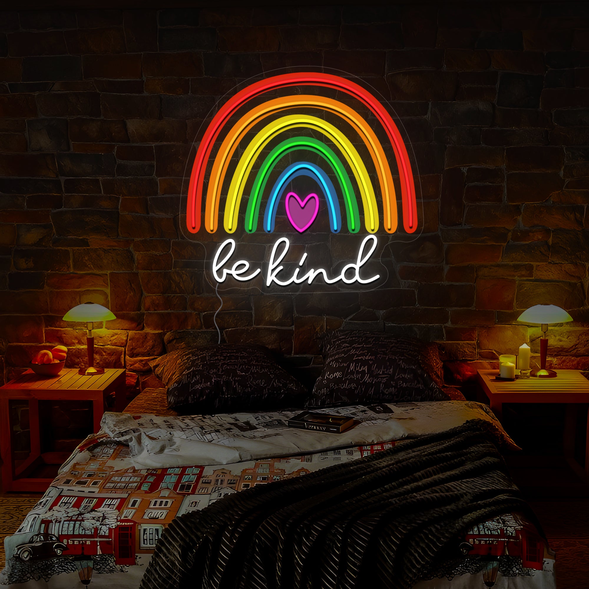 Rainbow Pride Be Kind Artwork Neon Sign