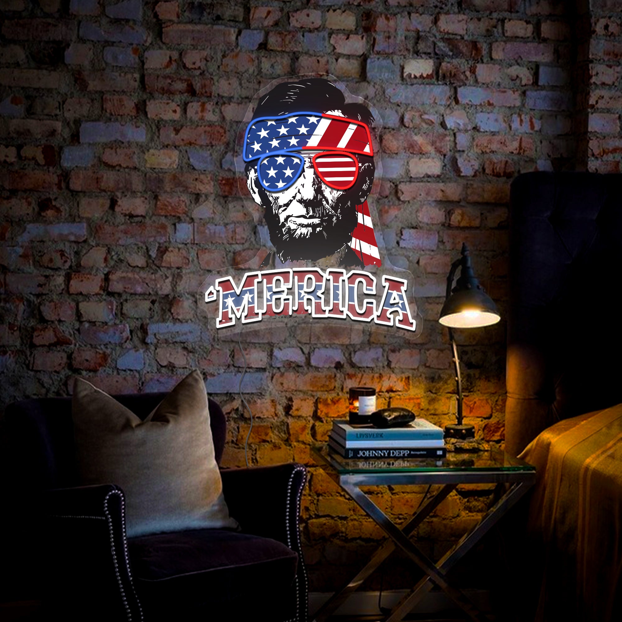 Lincoln Merica 4th Of July Artwork Neon Sign