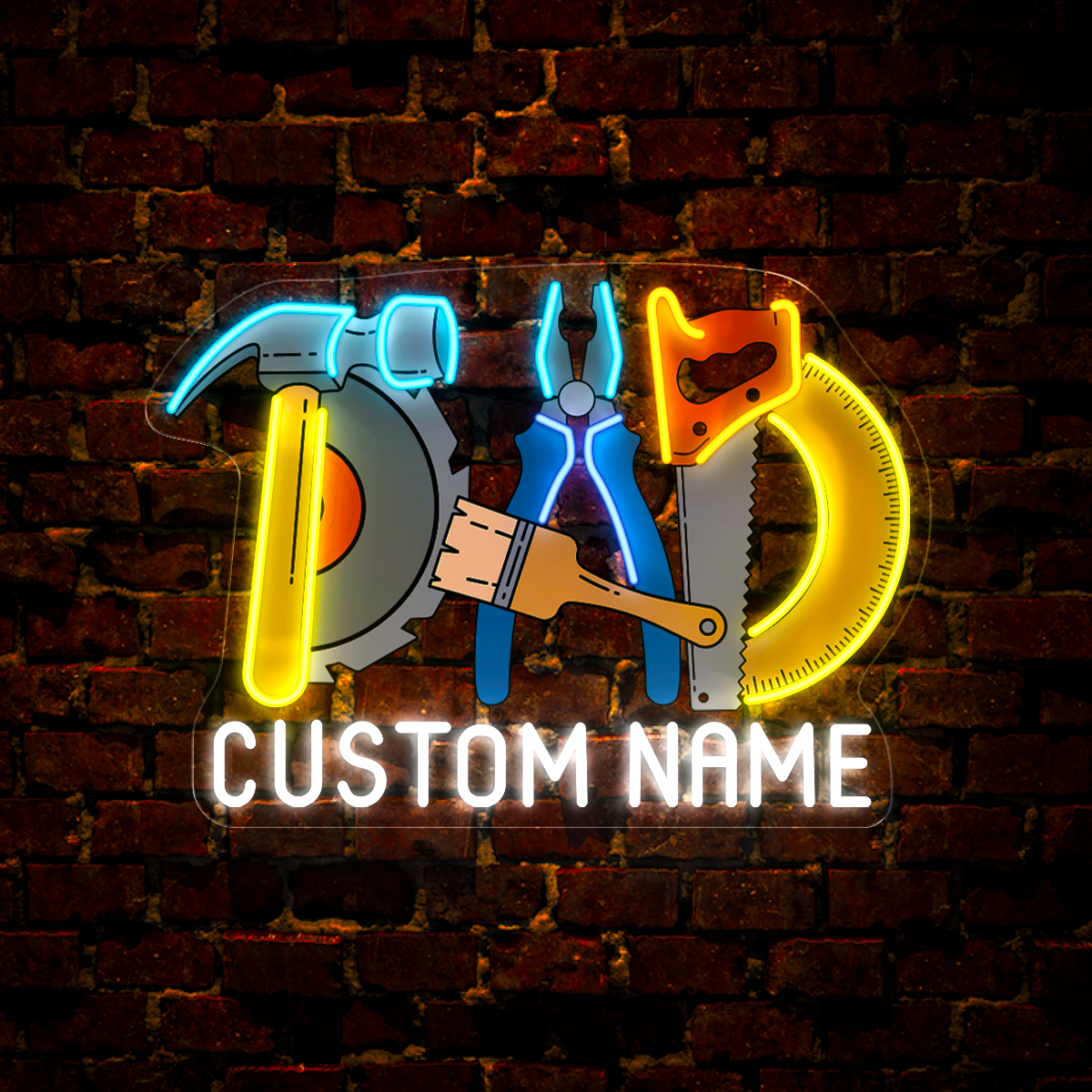 Personalized Dad's Hand Tools Artwork Neon Sign