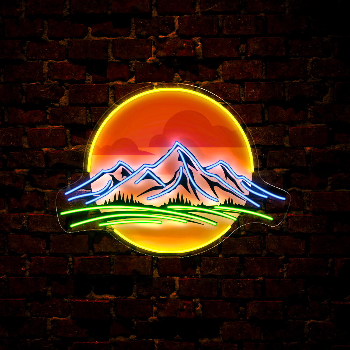 Mountain Sunset Artwork Neon Sign