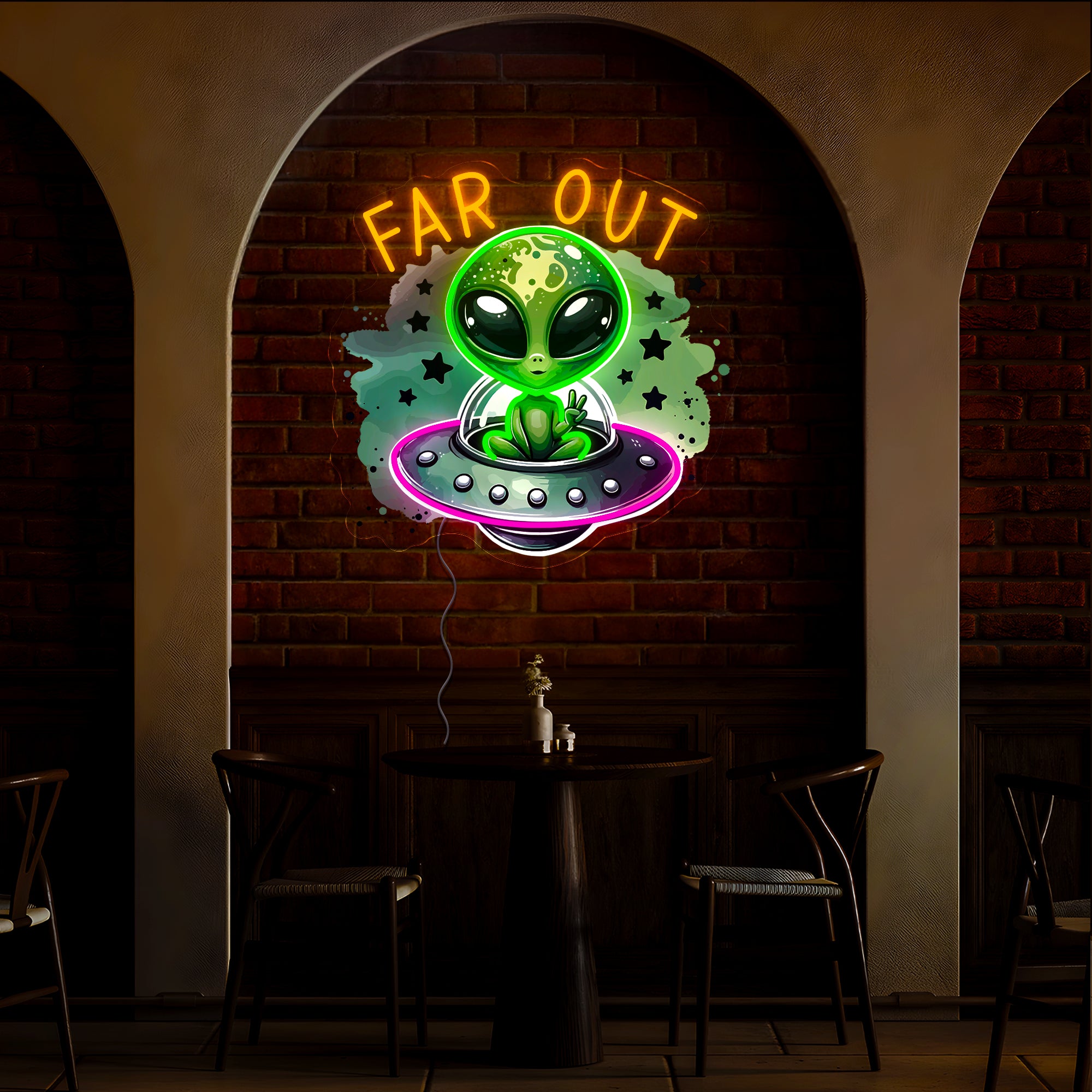 Far Out Hippie Alien Artwork Neon Sign